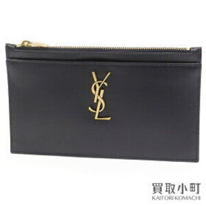 Saint Laurent Yves Black Calfskin Leather Smartphones Clutches Documents